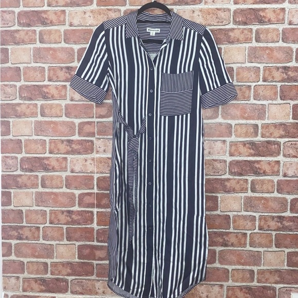 Whistles plain weave, sash, stripes, short sleeves, unlined dress. - Picture 6 of 11